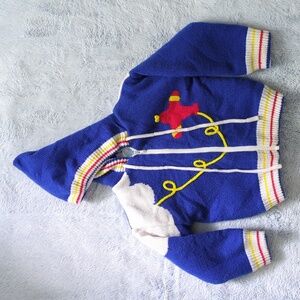 2T VTG Vintage Airplane ✈️ NannKnits Reversible Zip Hoodie Sweater Checkered 80s